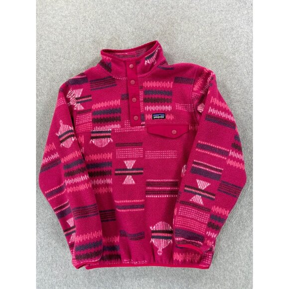 Patagonia Synchilla‎ AZTEC Fleece Snap-T Pullover (Kid's Large) Pink - Picture 1 of 13